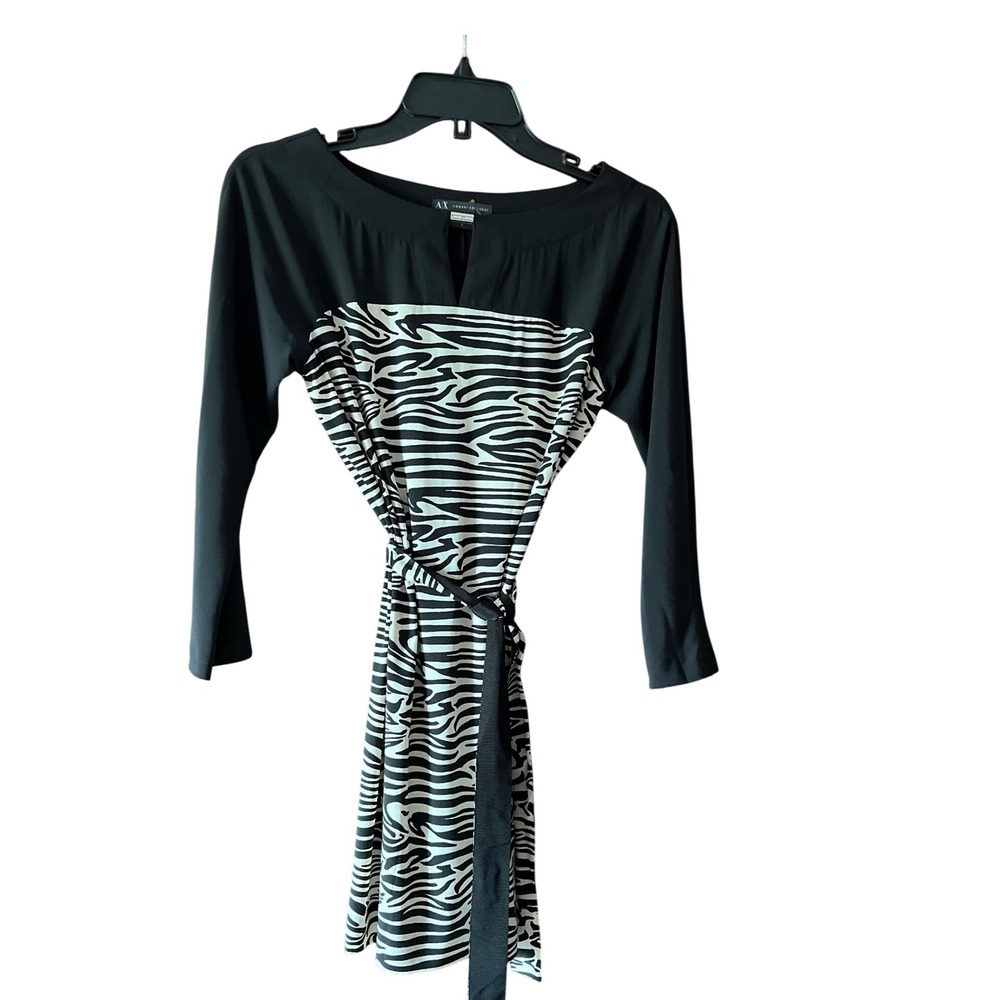 Armani Exchange Black Zebra Print Long Sleeve Dress Women's Size‎ 0 Career